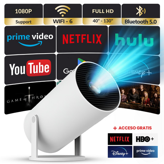 CineMax - Proyector Full HD | Pelis, series y juegos en pantalla gigante + Acceso gratis a Netflix y otros