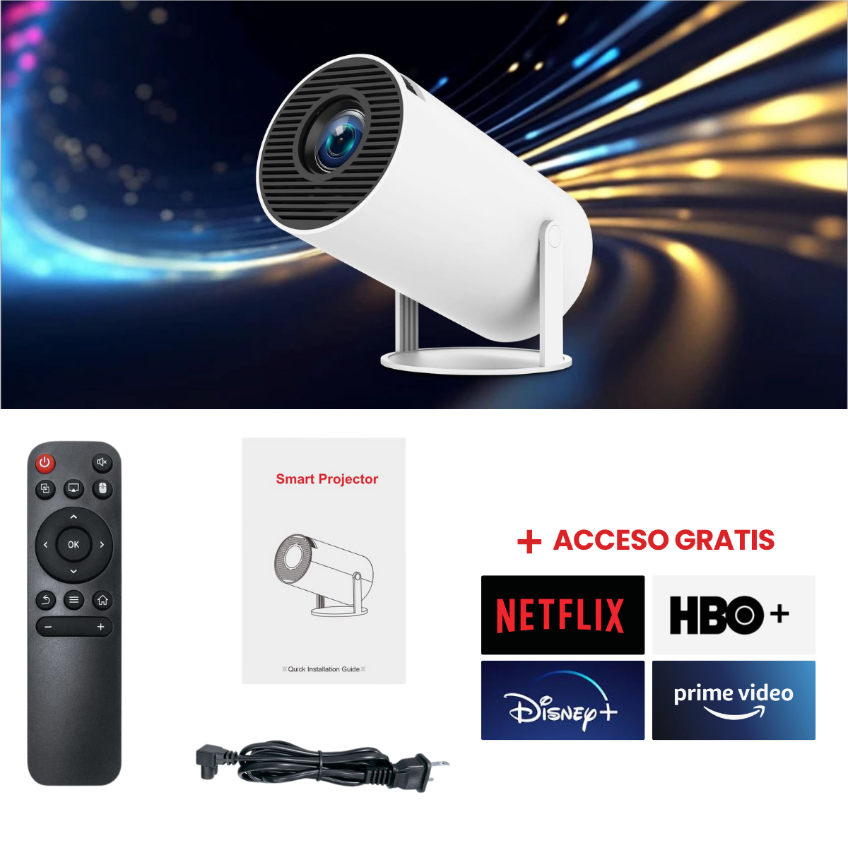 CineMax - Proyector Full HD | Pelis, series y juegos en pantalla gigante + Acceso gratis a Netflix y otros